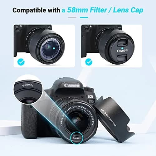 JJC Lens Hood for Canon EF-S 18-55mm f/3.5-5.6 IS STM & RF 24-50mm f/4-6.3 IS STM Lenses, Reversible Bayonet Mount, 58mm Filter Compatible | Protects Lens from Flare & Impact thumbnail 5