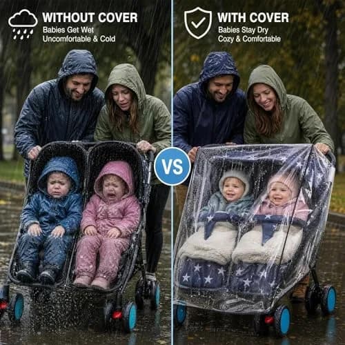HSJH Weather Shield for Double Stroller Waterproof Rain Cover 42cm x 79cm x 82cm | Universal Twin Rain Cover thumbnail 4