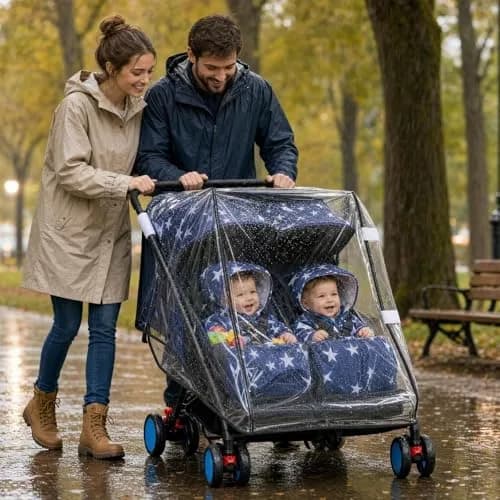 HSJH Weather Shield for Double Stroller Waterproof Rain Cover 42cm x 79cm x 82cm | Universal Twin Rain Cover thumbnail 5