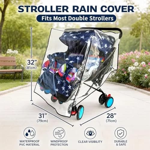 HSJH Weather Shield for Double Stroller Waterproof Rain Cover 42cm x 79cm x 82cm | Universal Twin Rain Cover thumbnail 2