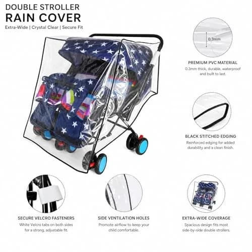 HSJH Weather Shield for Double Stroller Waterproof Rain Cover 42cm x 79cm x 82cm | Universal Twin Rain Cover thumbnail 3