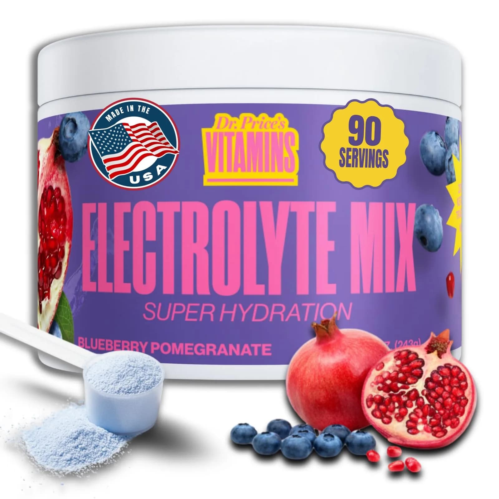 Dr. Price's Electrolytes Powder, Blueberry Pomegranate | Sugar Free Hydration Support (70-120 chars) — Tropical / 90 Servings