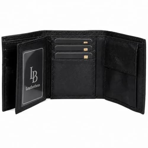 LB LEATHERBOSS Black Genuine Leather Trifold Wallet for Men | 10.16cm (4in) Long thumbnail 6