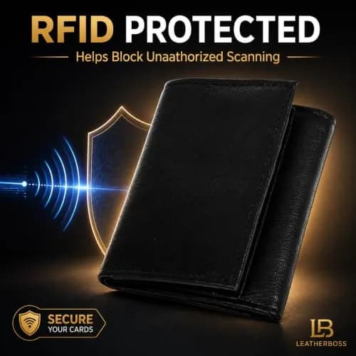 LB LEATHERBOSS Black Genuine Leather Trifold Wallet for Men | 10.16cm (4in) Long thumbnail 8