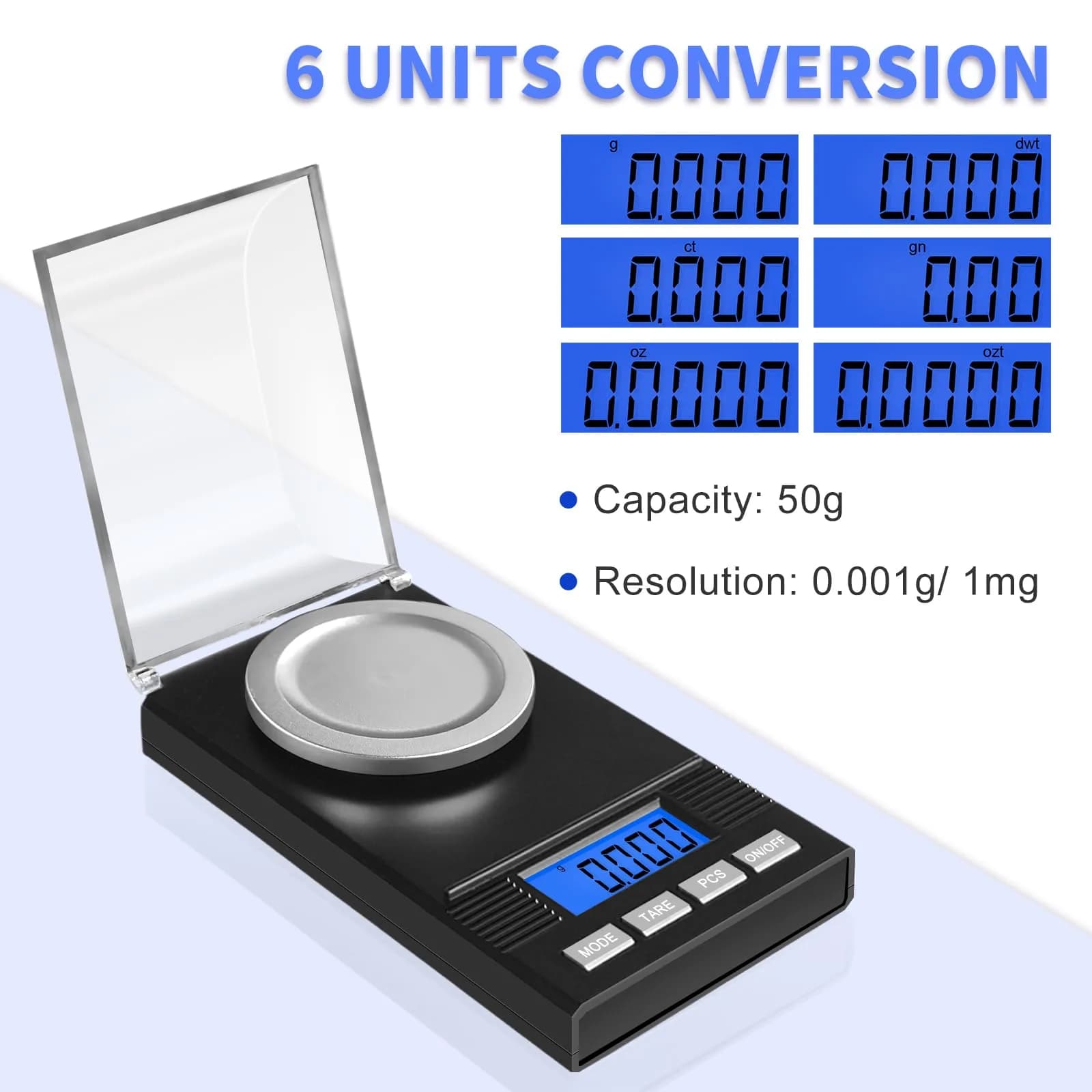 Fuzion Milligram Scale 50g/0.001g with 6-in-1 Kit | Precision Weighing for Powders & Small Items - view 2