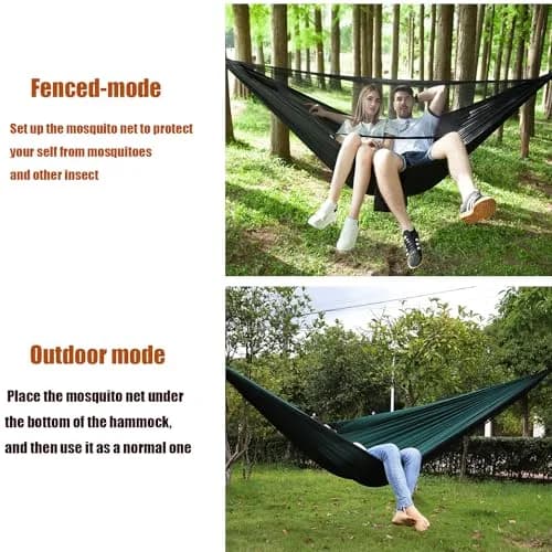 AEETT Camping Hammock with Mosquito Net and Rain Fly | 210T Nylon, 660 lbs Capacity, Waterproof, Portable (114 x 55 inches) thumbnail 3