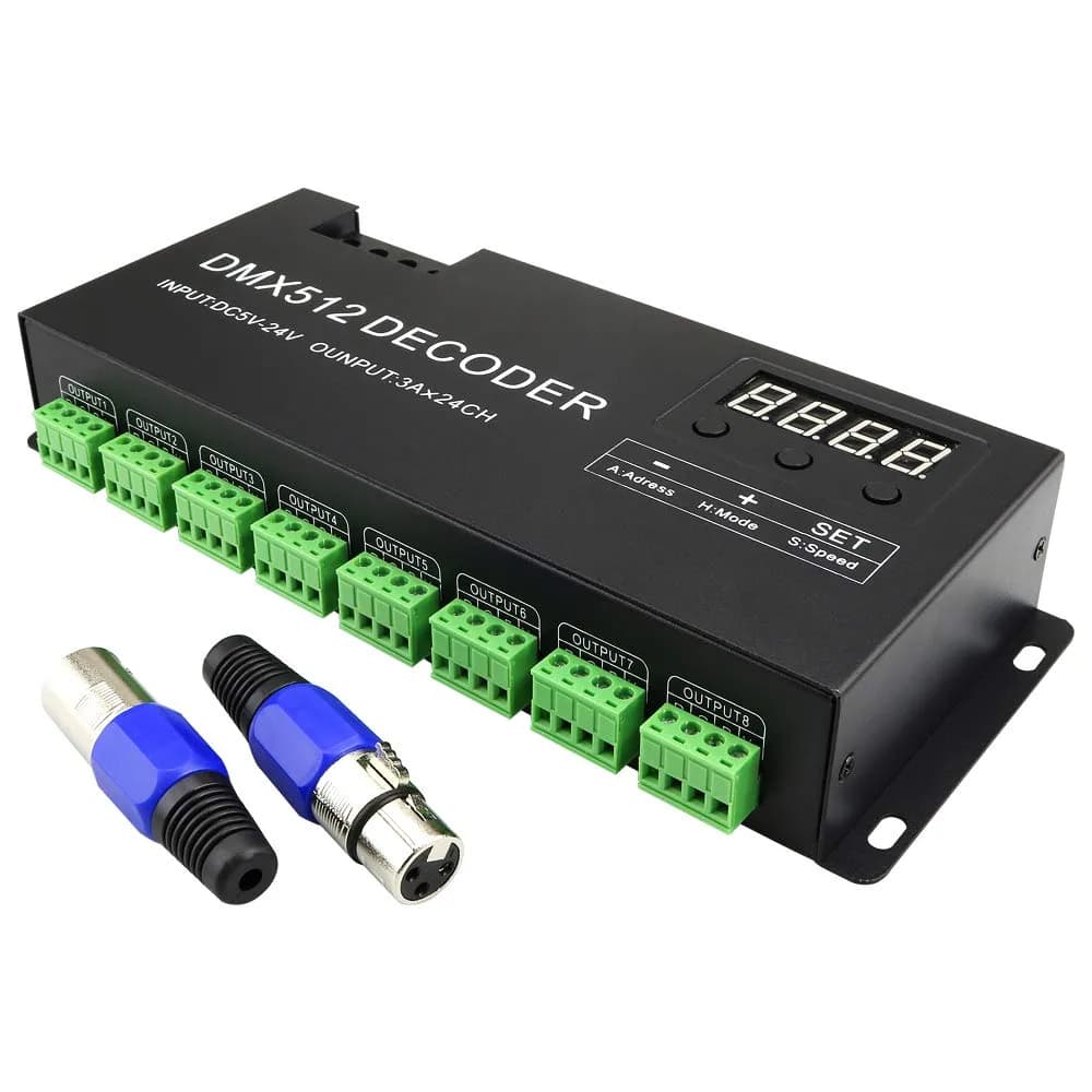 AMKI LED DMX 24CH Digital Display Decoder Dimming Driver DC5-24V 3A/CH | Stage Lighting Control