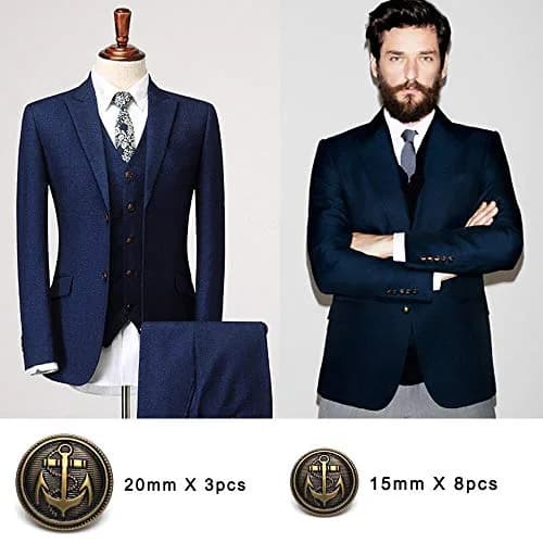 Enosea Antiqued Brass Metal Blazer Button Set - Shank Style Fashion Buttons 20mm & 15mm (11 Pcs) thumbnail 4