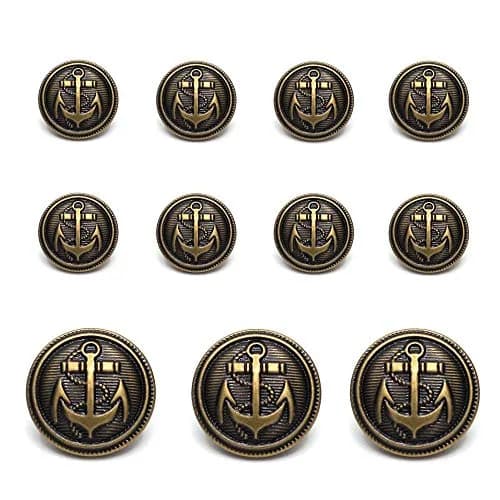Enosea Antiqued Brass Metal Blazer Button Set - Shank Style Fashion Buttons 20mm & 15mm (11 Pcs) thumbnail 2