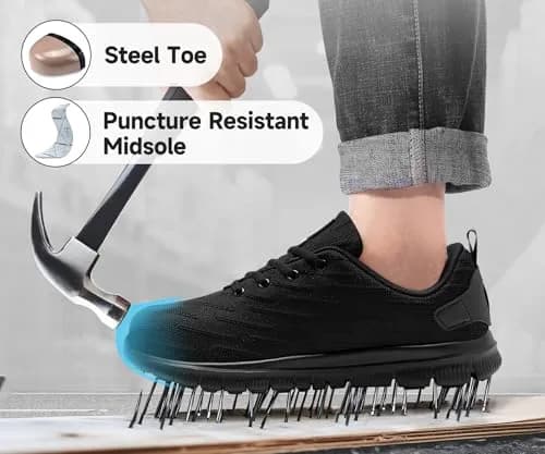 DYKHMILY Steel Toe Work Shoes for Men & Women | 3cm (1.18in) Heel, Black thumbnail 4