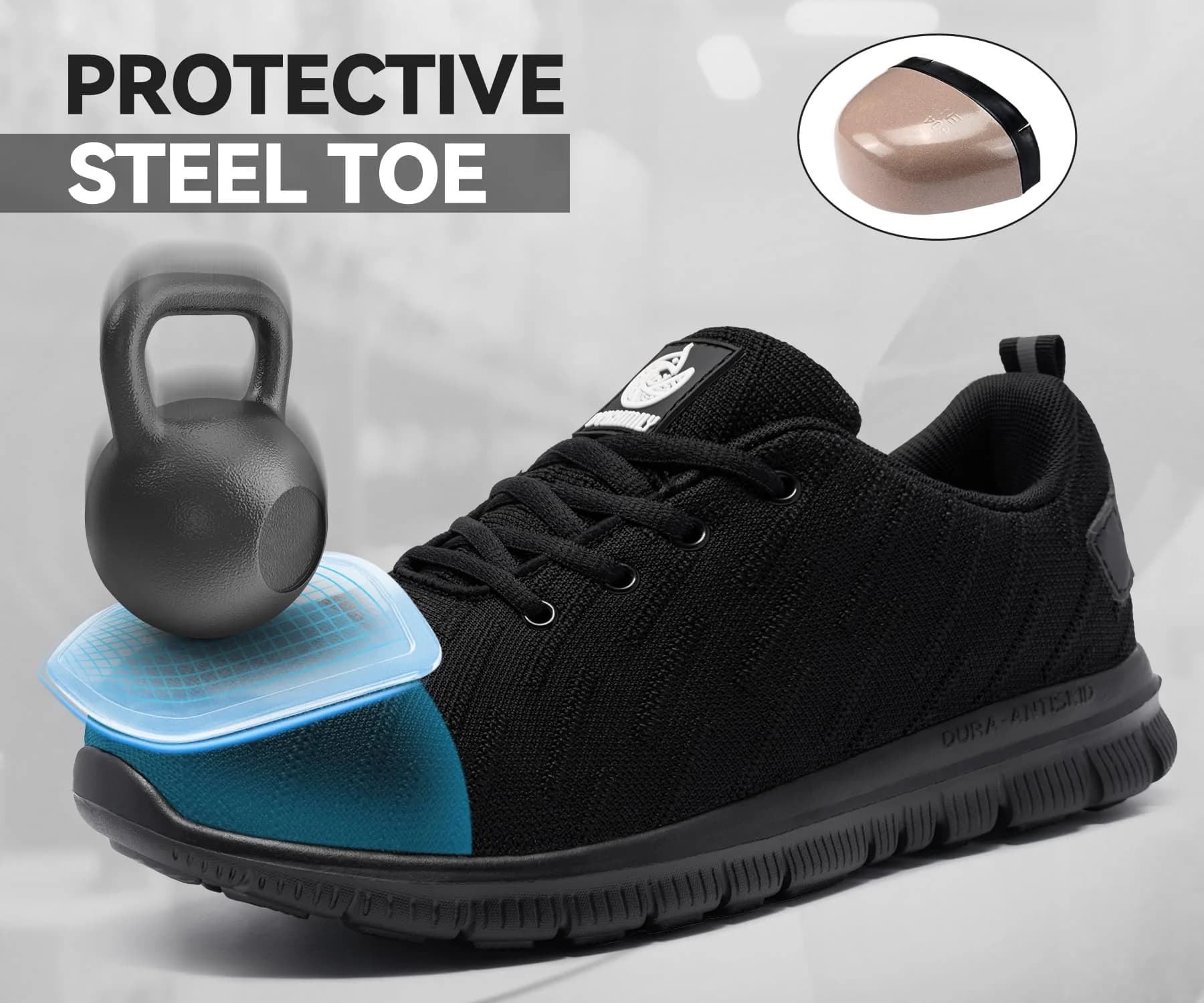 DYKHMILY Steel Toe Work Shoes for Men & Women | 3cm (1.18in) Heel, Black - view 5