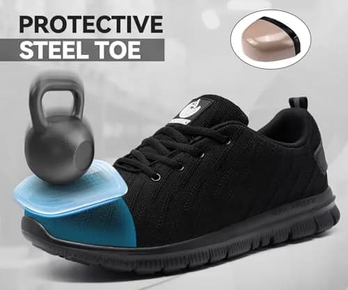 DYKHMILY Steel Toe Work Shoes for Men & Women | 3cm (1.18in) Heel, Black thumbnail 5