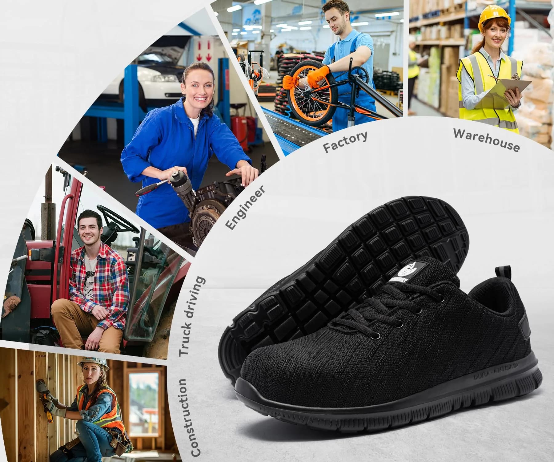 DYKHMILY Steel Toe Work Shoes for Men & Women | 3cm (1.18in) Heel, Black - view 6
