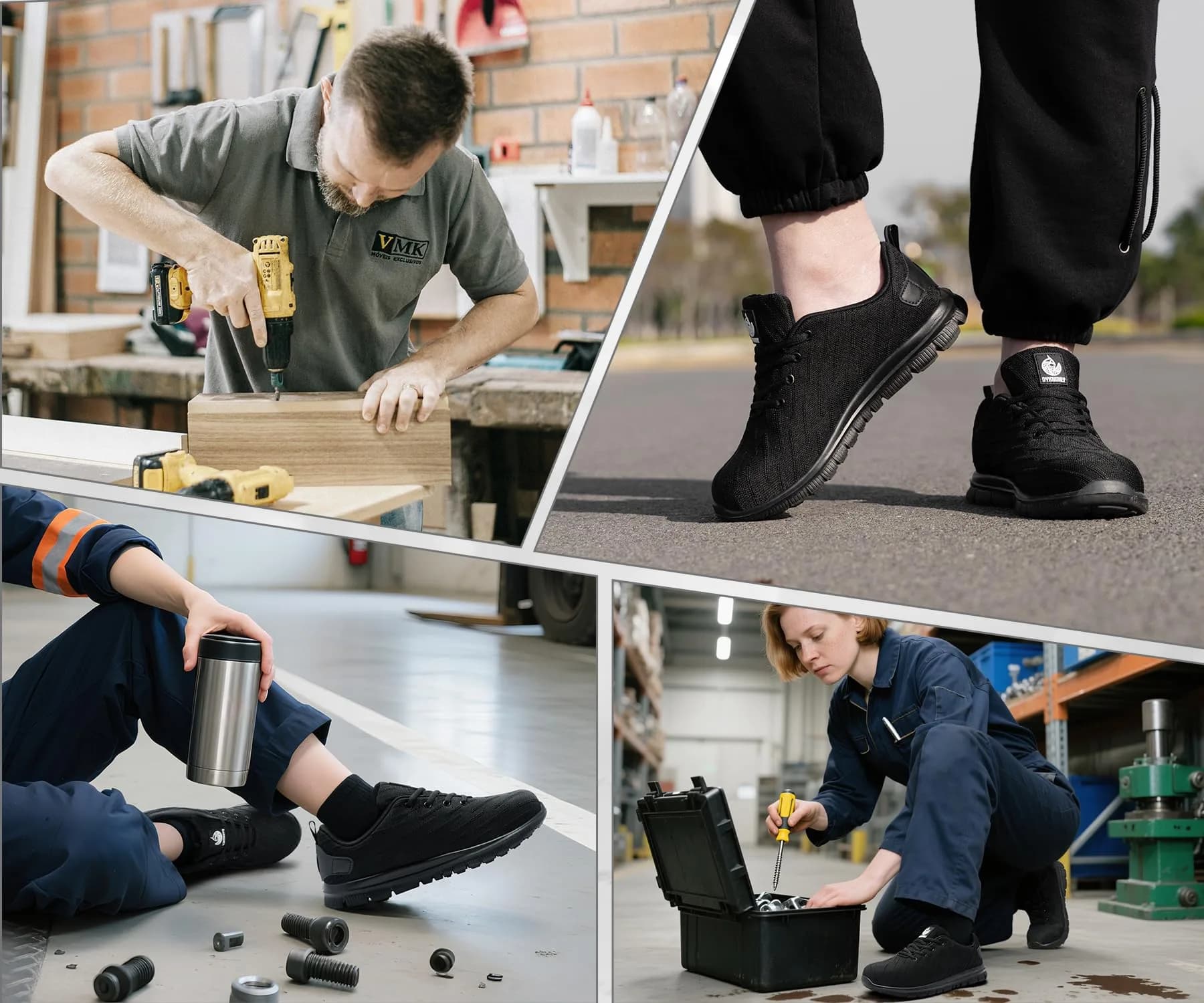 DYKHMILY Steel Toe Work Shoes for Men & Women | 3cm (1.18in) Heel, Black - view 2