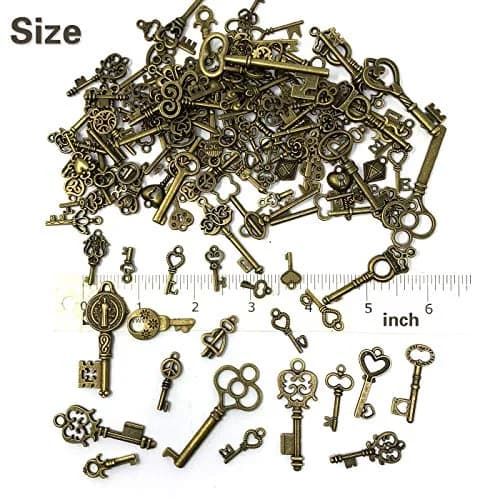JIALEEY 125 PCS Vintage Skeleton Key Set Charms, Antique Style Bronze Brass | DIY Jewelry & Wedding Favors thumbnail 6
