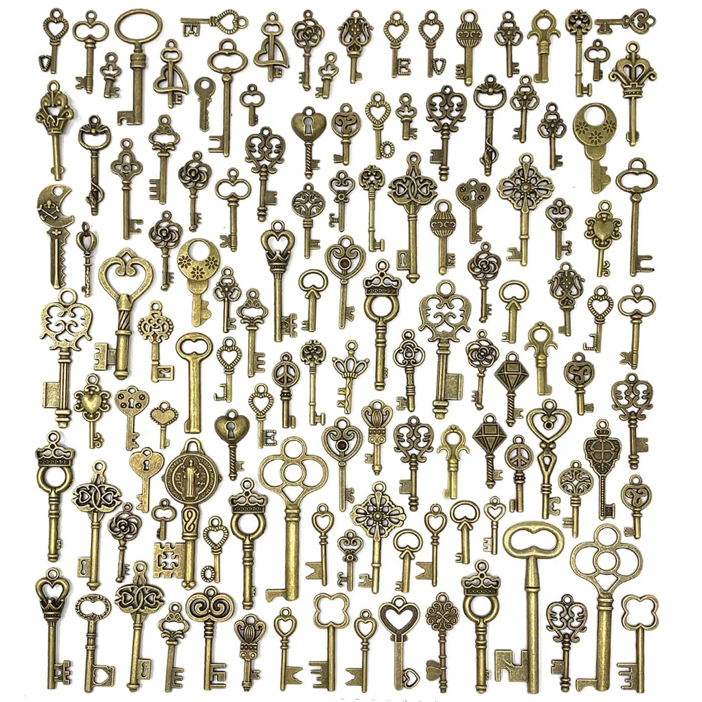 JIALEEY 125 PCS Vintage Skeleton Key Set Charms, Antique Style Bronze Brass | DIY Jewelry & Wedding Favors
