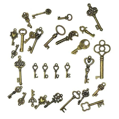 JIALEEY 125 PCS Vintage Skeleton Key Set Charms, Antique Style Bronze Brass | DIY Jewelry & Wedding Favors thumbnail 3