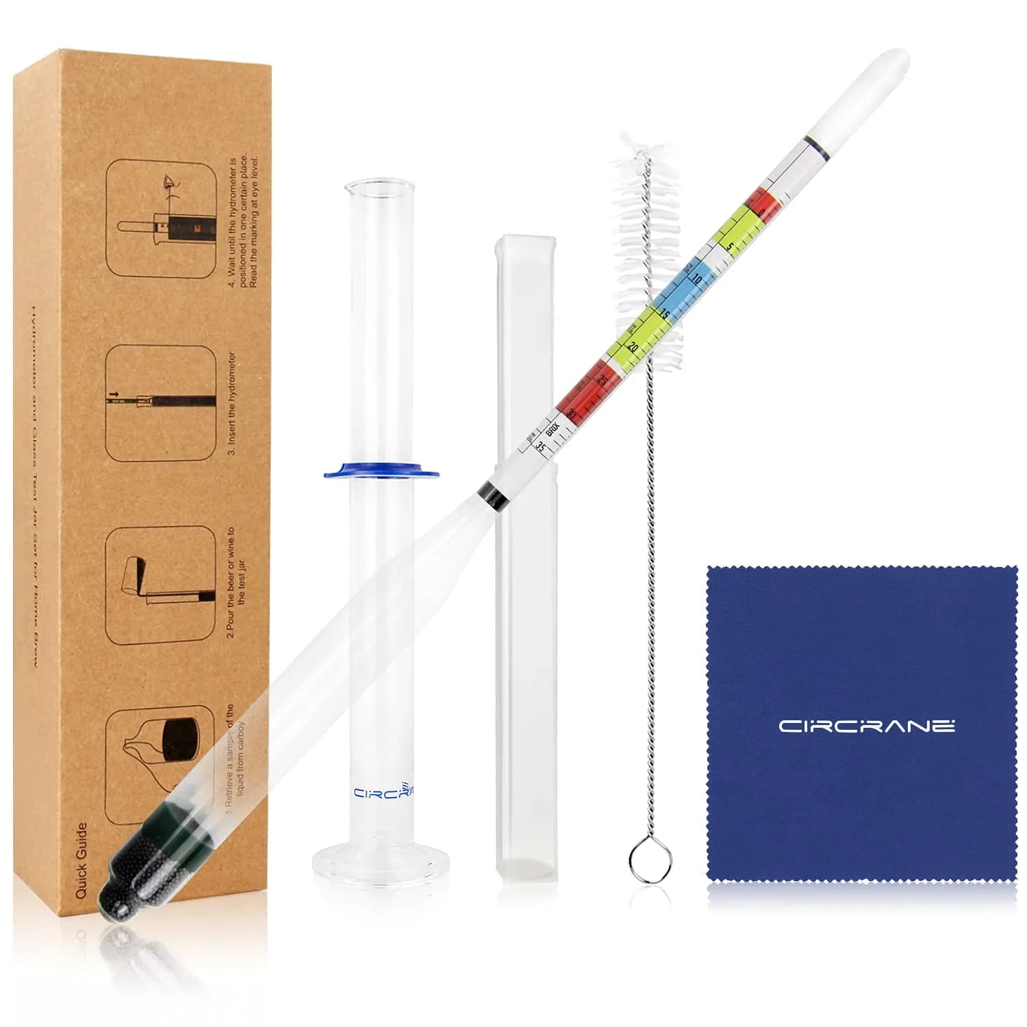 Circrane Triple Scale Hydrometer for Home Brewing | Accurate ABV, Brix & Gravity Test Kit (0.99-1.17 SG, 0-35 Brix, 0-20% ABV) — White
