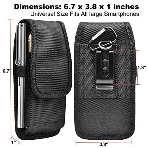 Takfox Universal Cell Phone Holster Case with Belt Clip & Carabiner for Smartphones up to 6.5" | Black Nylon thumbnail 5