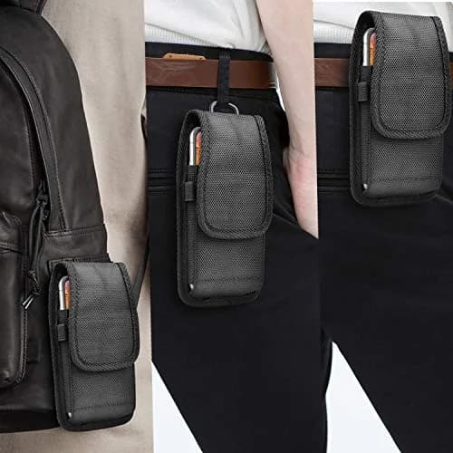 Takfox Universal Cell Phone Holster Case with Belt Clip & Carabiner for Smartphones up to 6.5" | Black Nylon thumbnail 6