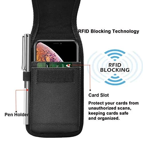 Takfox Universal Cell Phone Holster Case with Belt Clip & Carabiner for Smartphones up to 6.5" | Black Nylon thumbnail 2
