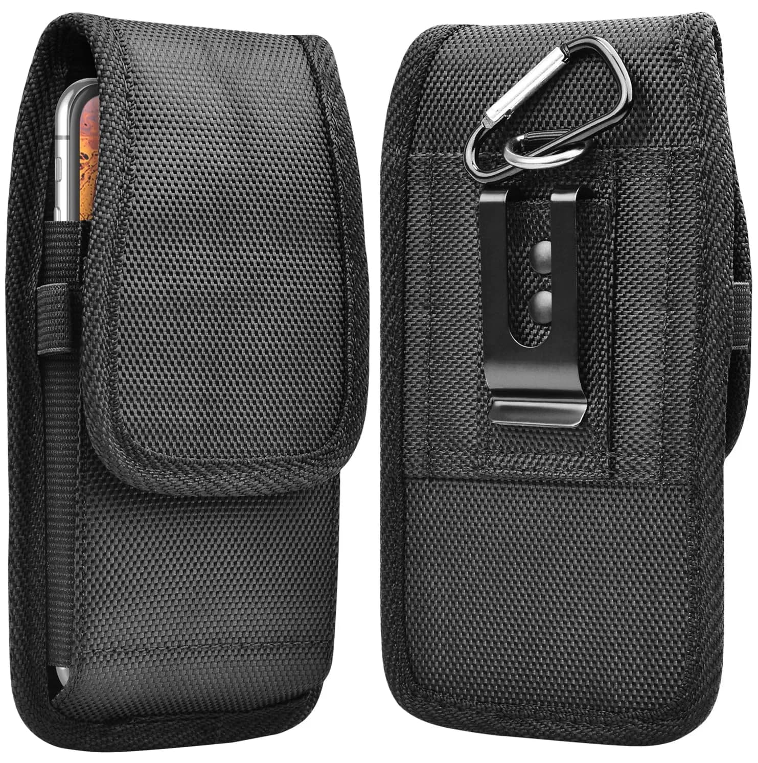 Takfox Universal Cell Phone Holster Case with Belt Clip & Carabiner for Smartphones up to 6.5" | Black Nylon - main product image