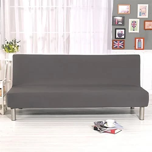Homonic Grey Sofa Bed Cover Polyester Spandex 3 Seater | Elastic Non-Armrest Slipcover (80" x 50" in) thumbnail 2