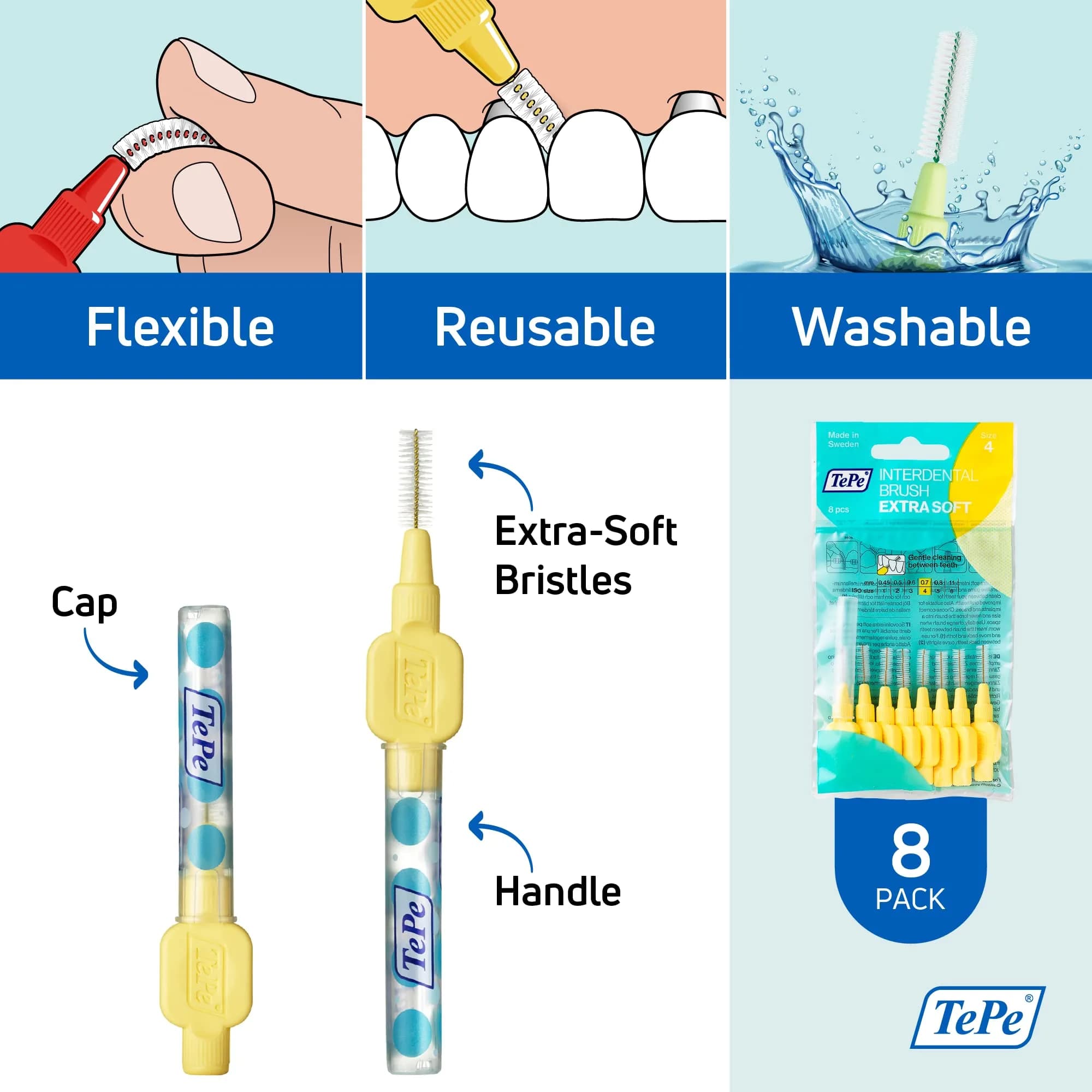TePe Extra Soft Interdental Brush 0.7mm (8 Count) | Dentist-Recommended for Sensitive Gums - view 5