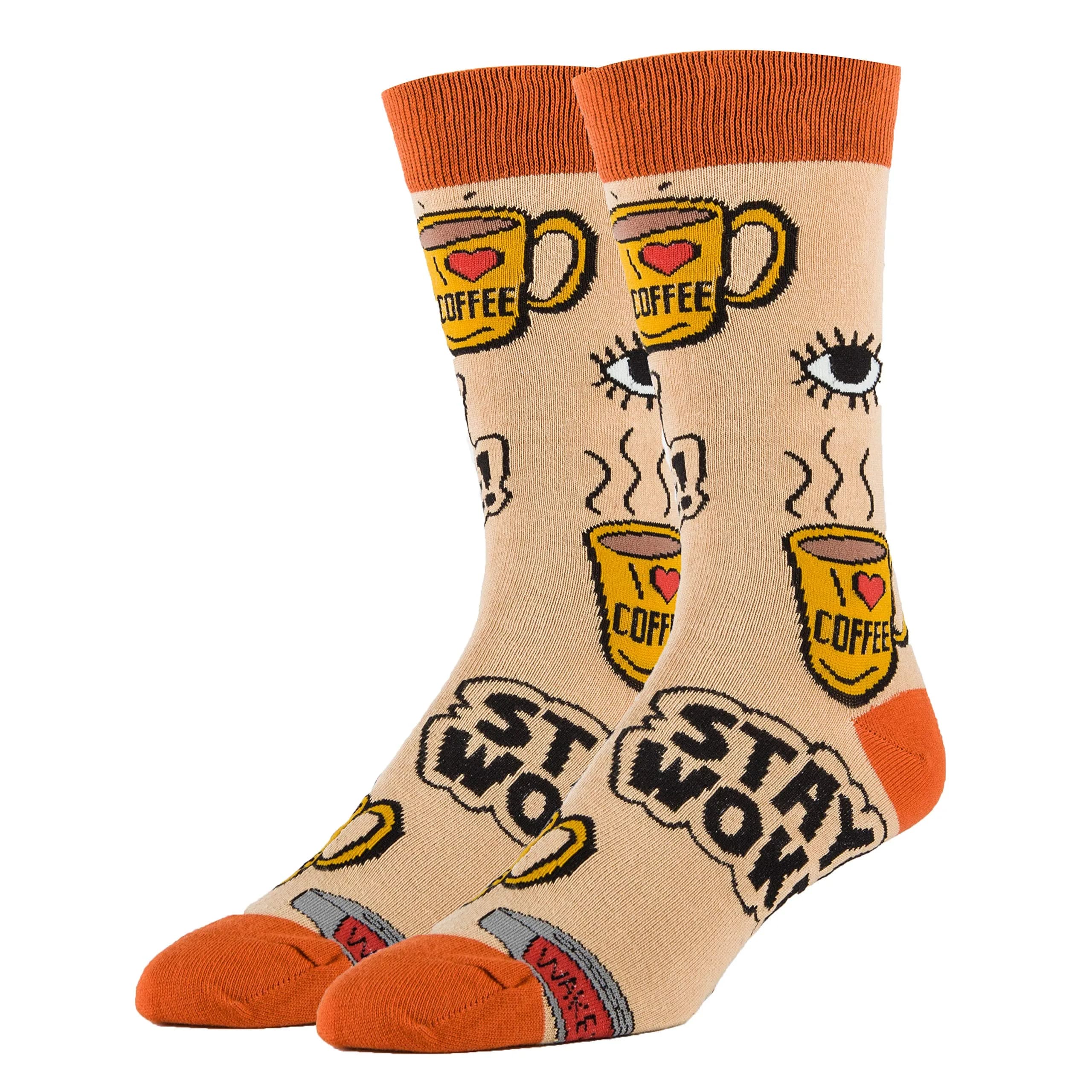 ooohyeah Men's Funny Novelty Cotton Crew Socks | Silly Saying Socks for Men, Wake Me Up (8-13 US Shoe)
