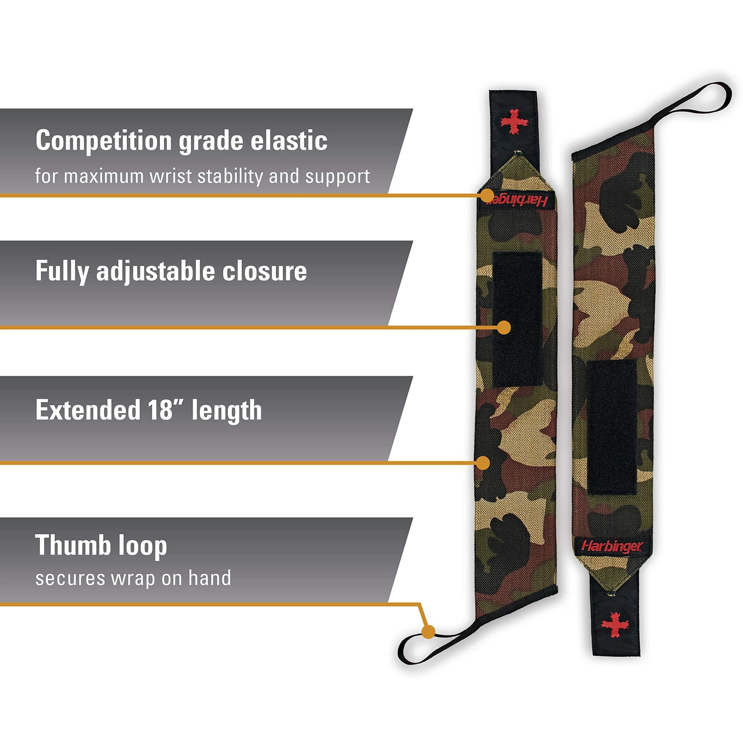 Harbinger Red Line 18-Inch Weightlifting Wrist Wraps (Pair, Camo) | Competition Grade Elastic for Maximum Stability - view 2