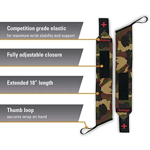 Harbinger Red Line 18-Inch Weightlifting Wrist Wraps (Pair, Camo) | Competition Grade Elastic for Maximum Stability thumbnail 2