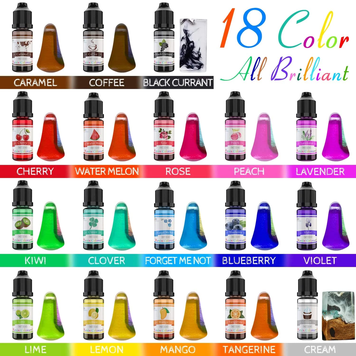 DecorRom Liquid Epoxy Resin Pigment 10ml (0.35 Fl Oz) Each | 18 Assorted Colors for Art & Jewelry - view 2