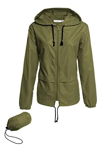 Avoogue Lightweight Raincoat Women's Waterproof Windbreaker Packable Outdoor Hooded Rain Jacket Army Green L thumbnail 1