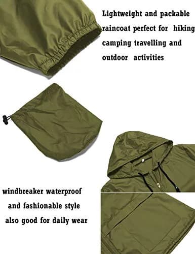 Avoogue Lightweight Raincoat Women's Waterproof Windbreaker Packable Outdoor Hooded Rain Jacket Army Green L thumbnail 5
