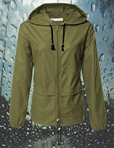 Avoogue Lightweight Raincoat Women's Waterproof Windbreaker Packable Outdoor Hooded Rain Jacket Army Green L thumbnail 2