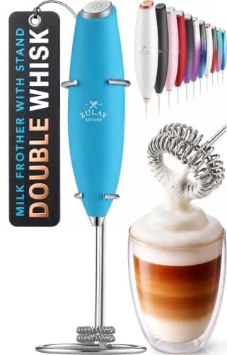 Zulay Milk Frother Ocean Blue | Handheld Electric Whisk for Frothy Beverages thumbnail 1