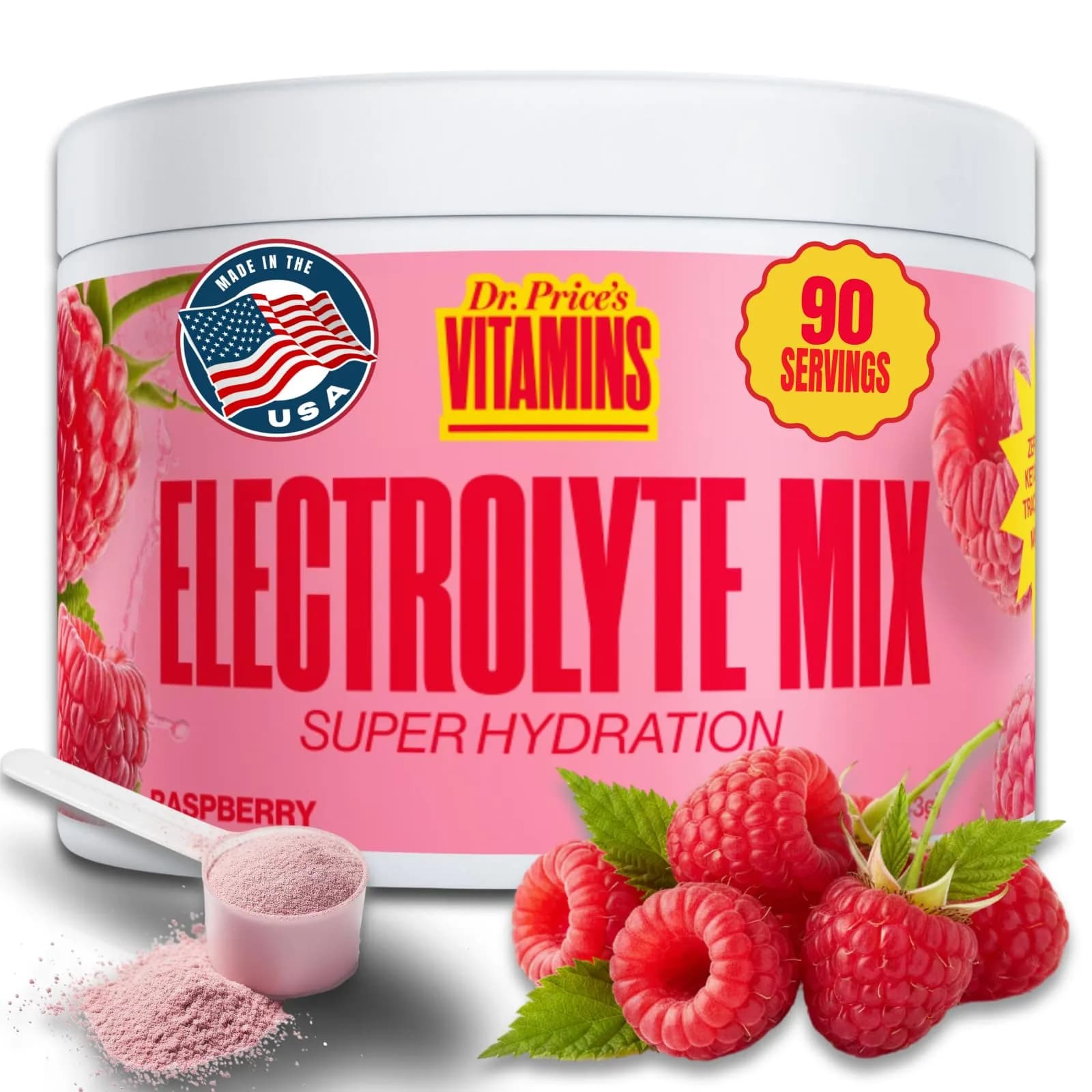 Dr. Price's Electrolytes Powder, Raspberry, 90 Servings | Sugar Free Hydration Support - main product image
