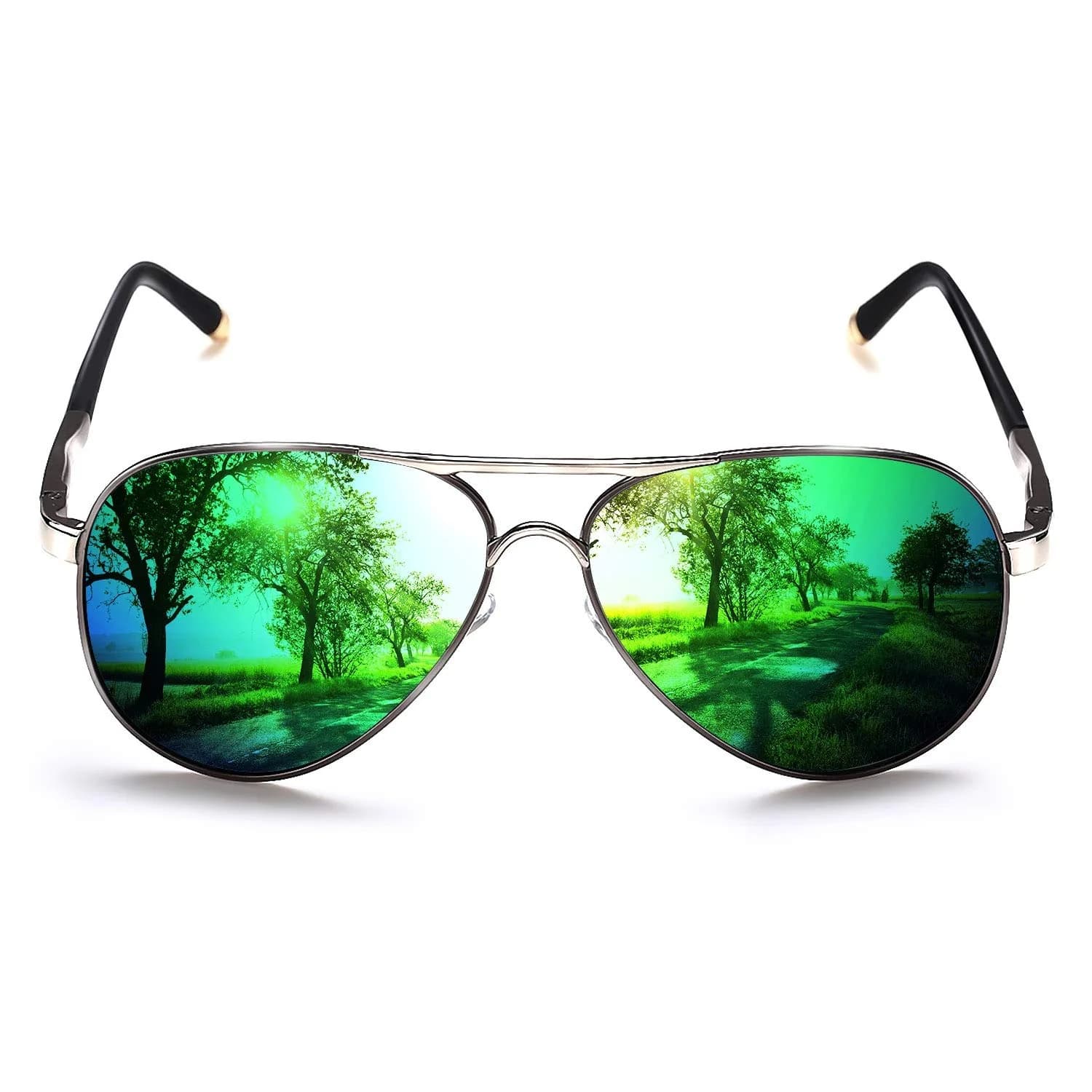 ROCKNIGHT Ruthenium-Green Polarized Aviator Sunglasses - Medium Size Metal Frame for Men & Women - main product image