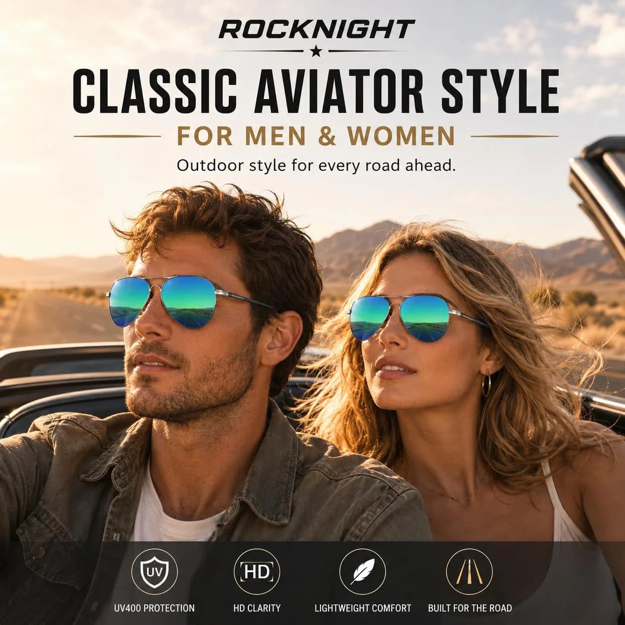 ROCKNIGHT Polarized Aviator Sunglasses Men Women UV400 Metal Frame Driving | Lightweight Metal Frame with Adjustable Nose Pads - view 6