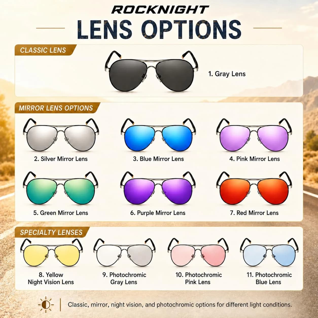 ROCKNIGHT Polarized Aviator Sunglasses Men Women UV400 Metal Frame Driving | Lightweight Metal Frame with Adjustable Nose Pads - view 7