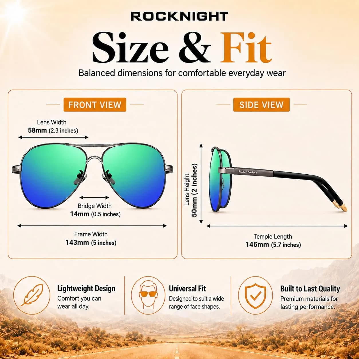 ROCKNIGHT Ruthenium-Green Polarized Aviator Sunglasses - Medium Size Metal Frame for Men & Women - view 4