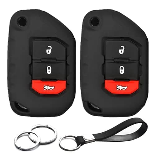 INFIPAR Black 2pcs Key Fob Cover Case with Key Ring & Band for Jeep Wrangler JL Gladiator JT Flip 3 Buttons thumbnail 1