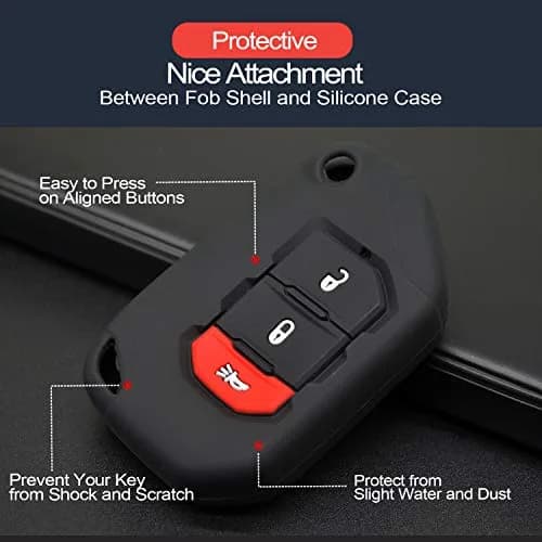 INFIPAR Black 2pcs Key Fob Cover Case with Key Ring & Band for Jeep Wrangler JL Gladiator JT Flip 3 Buttons thumbnail 4