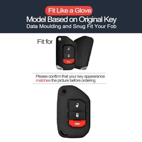 INFIPAR Black 2pcs Key Fob Cover Case with Key Ring & Band for Jeep Wrangler JL Gladiator JT Flip 3 Buttons thumbnail 2