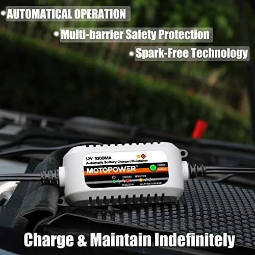 MOTOPOWER MP00205B 12V 1000mA Automatic Battery Charger & Maintainer | 12V DC, 1A Output, 350g thumbnail 4