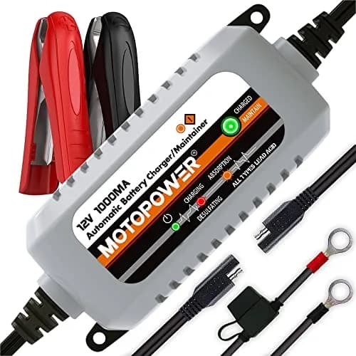 MOTOPOWER MP00205B 12V 1000mA Automatic Battery Charger & Maintainer | 12V DC, 1A Output, 350g thumbnail 1