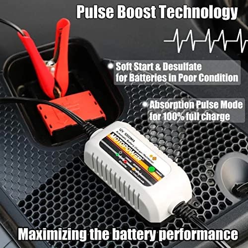 MOTOPOWER MP00205B 12V 1000mA Automatic Battery Charger & Maintainer | 12V DC, 1A Output, 350g thumbnail 3