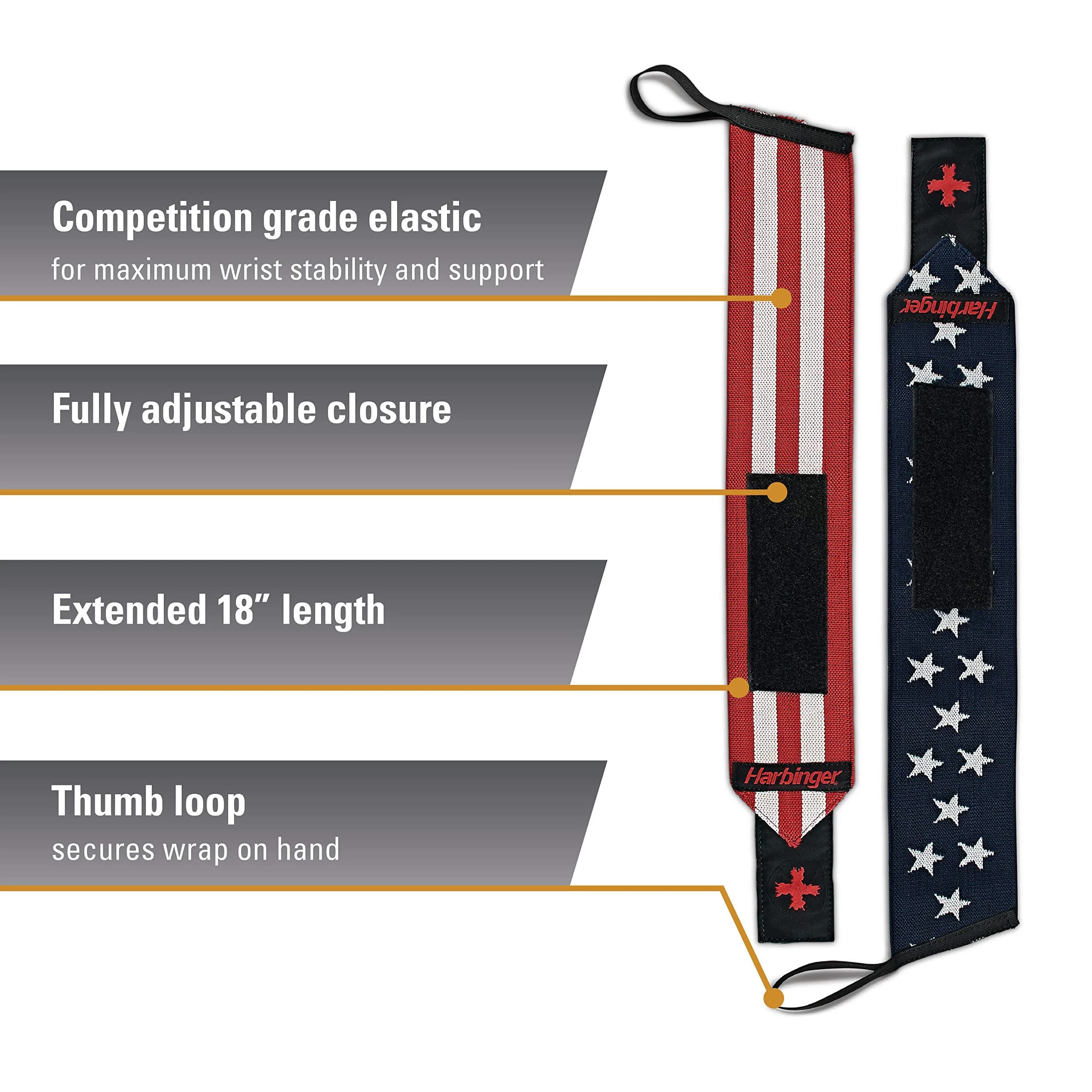 Harbinger Red Line 18-Inch Flag Weightlifting Wrist Wraps - Competition Grade Elastic for Maximum Stability - view 2