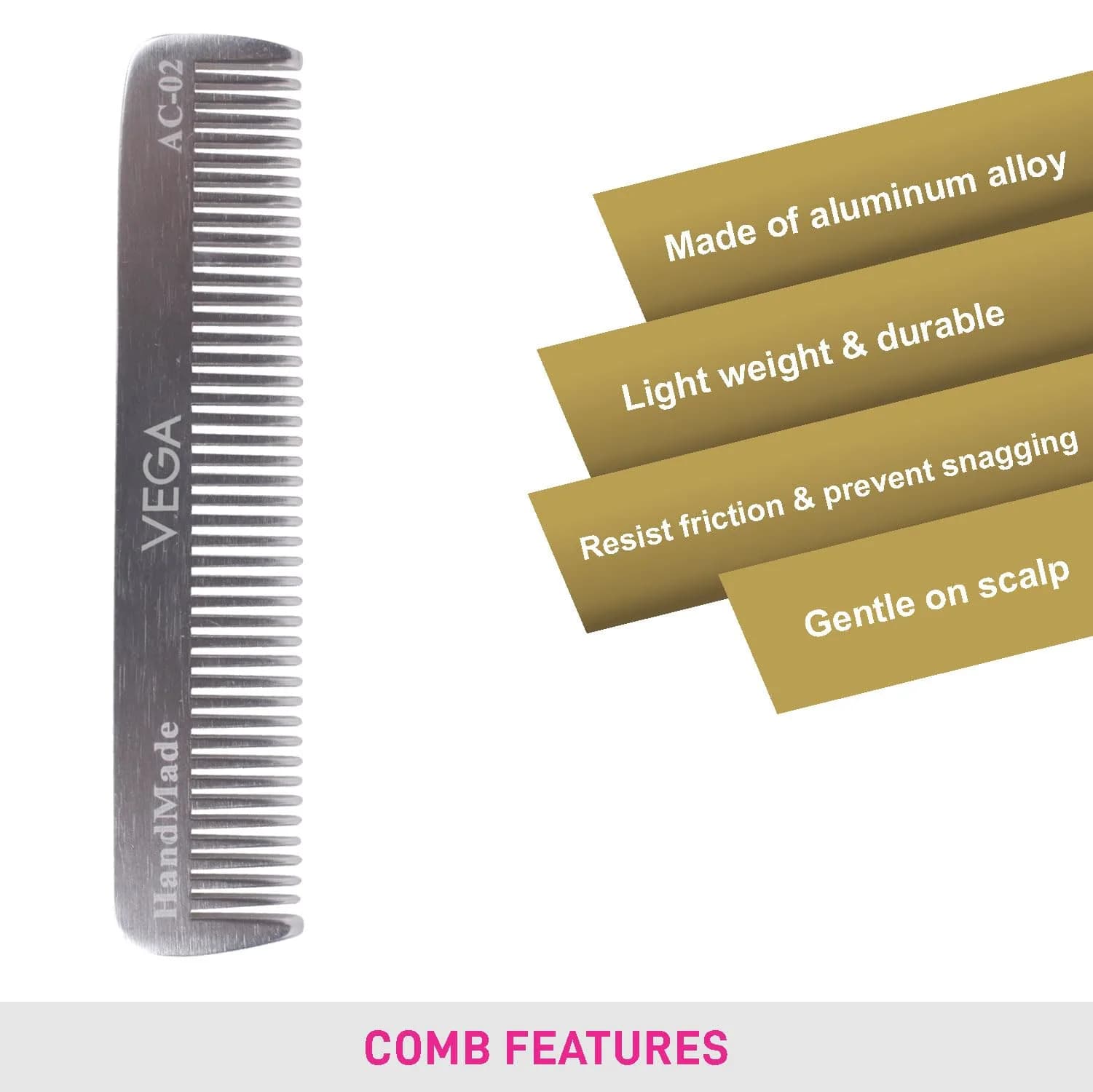 VEGA Pocket Comb | Strong, Light, Durable Metal Aluminum Hair Comb - view 4