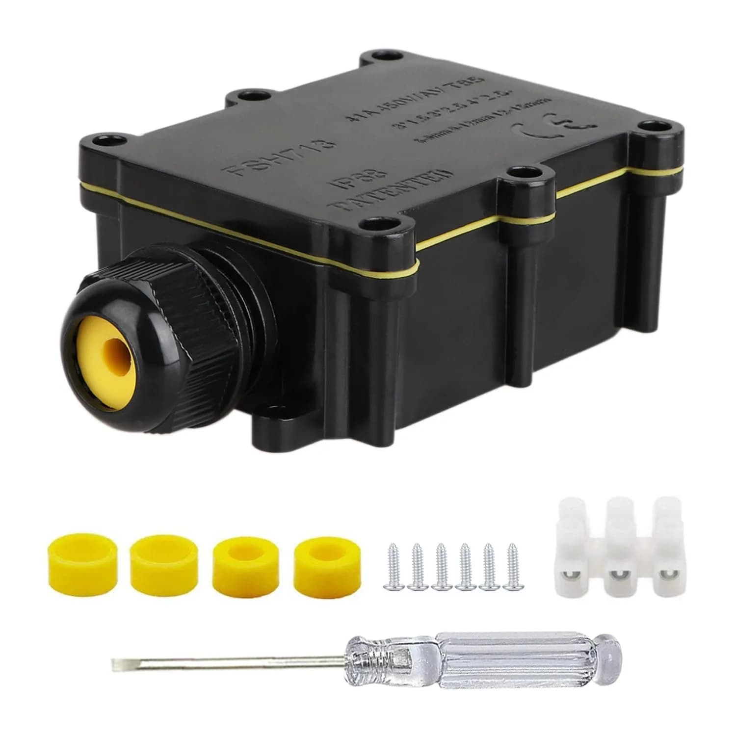 Helunsi IP68 Waterproof External Junction Box 2 Way 135mm (5.31in) Black | Connect Wires Safely Outdoors — Black-1pcs